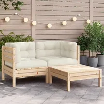 vidaXL Garten-Lounge-Set 3-tlg. creme Kiefer