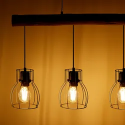 TecTake GmbH Pendelleuchte Woody, 4-flammig, mit Holzbalken, 40 W - schwarz/braun