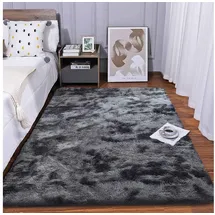 luxuskollektion Hochflor Teppich Shaggy 80 x 120 cm Grau/Schwarz