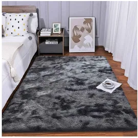 luxuskollektion Hochflor Teppich Shaggy 80 x 120 cm Grau/Schwarz