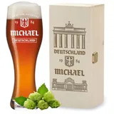 polar-effekt Weizenglas 0,5 Liter und Holzbox mit personalisierter Gravur - Geschenke für Biertrinker - Ideal als Geburtstagsgeschenk - Bierglas für Weißbier