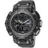 SMAEL MäNner Military Watch,50 Mwasserdicht Multifunction Quarz Elektronische Uhr,GroßEs Zifferblatt Digitaluhr,Outdoor-Sportuhr MäNner, Analog Digitaluhren,Through black