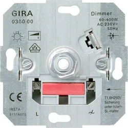GIRA 0300 00, Dimmer & Schalter, Eingebaut, Drehregler, Grau, 230 V, 50 Hz