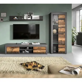 INOSIGN Wohnwand »Aosta, Breite 235cm, bestehend aus Lowboard, Wandboard, Vitrine« 3 Stk. tlg., grau