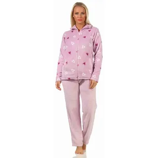 Normann Relaxanzug Wunderschöner Damen Hausanzug aus Coralfleece in Herz-Motiv Optik lila 36/38