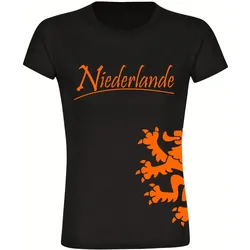 multifanshop Damen T-Shirt - Niederlande - Löwe seitlich - Druck orange - Frauen