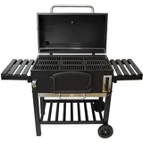 XXL Holzkohlegrill BBQ Smoker Grillwagen Wagen Grill Räucherofen Schwarz Edelstahl Einstellbares Ofenthermometer Ablagen Aufhängehaken Flaschenöffner Garten Terrasse Rädern Abdeckung Drahtbürste