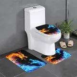 FLYIFE Ice and Fire Dragons bedruckte Badezimmermatten-Set, 3-teilig, Flanell, rutschfest, wasserabsorbierend, Badezimmerteppich-Set mit U-förmiger WC-Vorleger und WC-Deckelbezug