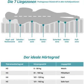 Älgdröm Kaltschaummatratze »Tornby, 7 Zonen Matratze 90x200 cm, 140x200 cm, Wendematratze«, 21 cm hoch, Raumgewicht: 39 kg/m3, (1 St.), Matratzen H2+3/H3+4/H4+5, ergonomisch, orthopädisch, atmungsaktiv Älgdröm weiß + 5 (101 kg - kg)