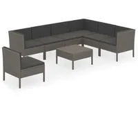 vidaXL 8-tlg Garten-Lounge-Set mit Auflagen Poly Rattan Grau