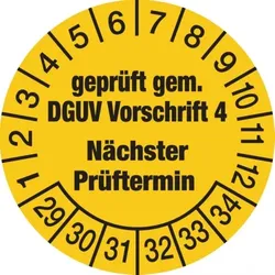 König Werbeanlagen Dreifke® Prüfplakette, DGUV Vorschrift 4 Nächster Prüftermin, ge - 30 mm Folie selbstklebend