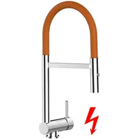 VIZIO Niederdruck Wasserhahn Vorfenster Küchenarmatur Umklappbar 6 CM mit 360° Schwenkbarem Auslauf Abnehmbare 2 Strahl Brause Verchromt Orange