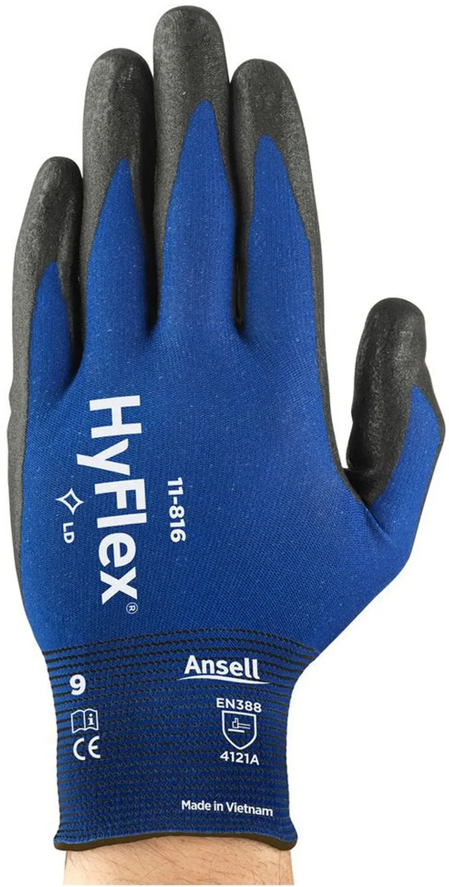 Ansell HyFlex 11-816 Mehrzweckhandschuhe mit Nitril-Beschichtung blau/schwarz, VE 12 Paar 7/S