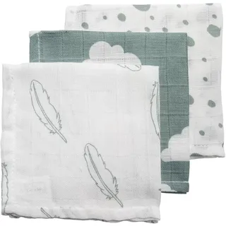 Meyco 457003 Mull/Musselin Spucktücher 3er Set 30x30cm FEDERN-WOLKE-DOTS Grau-Stone Green-Weiss