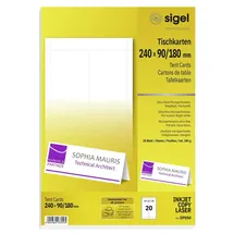 Sigel Tischkarte, Inkjet/Laser/Kopierer, Papier, 185 g/m2, 240 x 90/180 mm, weiß (20 Stück), Sie erhalten 1 Packung á 20 Stück