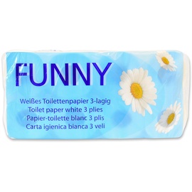 Funny AG-014 Toilettenpapier, 3-lagig, 250 Blatt, 9,5 cm x 11 cm, weiß, Einzelpackung mit 8 Rollen