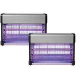 PEREL Insektenschutzplissee, Hängend oder als Standgerät, UV Insektenlampe 2er SET elektrische Mückenlampe Fliegenfalle 30-150m2 silberfarben 38 cm x 26 cm