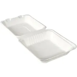 DUNI Bagasse-Burger Box, weiß, Mikrowellengeeignete Bio-Verpackung für Burger, 1 Karton = 3 Packungen à 50 Stück, 1 Liter