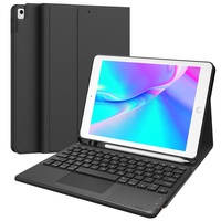 Earto iPad 9 Generation Tastatur Hülle, iPad 10.2 Tastatur mit Touchpad, 2 BT Kanäles, Abnehmbare Kabellose QWERTZ-Tastatur für iPad, Schwarz