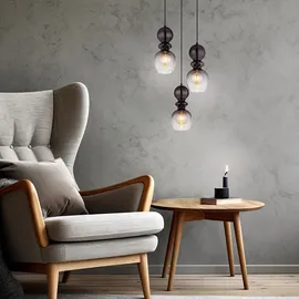 GLOBO Pendelleuchte Hängelampe Esszimmerleuchte Rauchglas 3-Flammig E27 schwarz matt