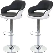Mendler 2er-Set Barhocker HWC-F16, Barstuhl Tresenhocker Drehhocker, mit Lehne Kunstleder ~ schwarz-weiß