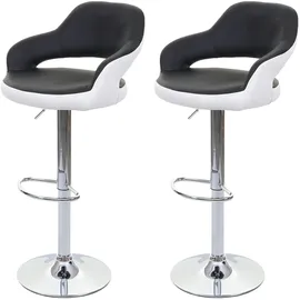 Mendler 2er-Set Barhocker HWC-F16, Barstuhl Tresenhocker Drehhocker, mit Lehne Kunstleder ~ schwarz-weiß