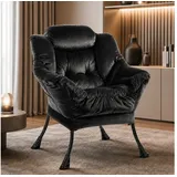 ANYSUN Loungesessel Relaxsessel aus Samt mit Nackenstütze, ergonomisch weich gepolstert (Sessel mit optionalem Fußhocker, Relaxsessel), Kompakter Relaxsessel 75 x 80 x 85 cm, wahlweise mit Fußhocker schwarz