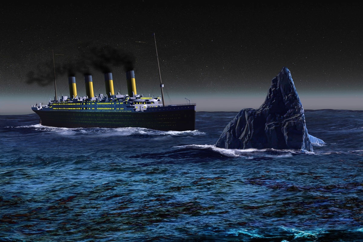 PAPERMOON Fototapete "Titanic mit Eisberg" Tapeten Gr. B/L: 4,50 m x 2,80 m, Bahnen: 9 St., bunt Fototapeten