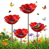 Blumen Gartenstecker VogelträNke, 2026 Neu Metall Blumen Gartenstecker, BienenträNke, Schmetterlinge für Den Garten, VogelträNke Futterschale Rasen & Balkon (Rot *4)