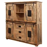Massivmoebel24 Highboard 150 x 160 x 45 cm Natur lackiert / Beige