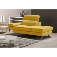 Ottomane EGOITALIANO "Princess, elegantes Designsofa mit erstklassigem Sitzkomfort", gelb, B:177cm H:95cm T:108cm, Leder »BULL« (echtes Rindsleder). Geschliffenes, pigmentiertes und behandeltes Rindsleder mit einer Dicke von 1, 3-1, 5 mm. Dieses Leder zeigt eine ziemlich weiche Hand mit einem halb undurchsichtigen Aussehen. Es handelt sich um ein geschütztes Leder. Eine leichte Deckschicht schützt sie vor Flecken, ohne ihre ursprünglichen Eigenschaften zu verändern. Die geschützten Leder kombinieren die Vorteile von Natürlichkeit und Weichheit mit einer guten Beständigkeit gegen Verschleiß und Ausbleichen. Das Vorhandensein der charakteristischen Zeichen, die das Leben des Tieres bestimmen, wie Narben, Körnungsunterschiede, Falten, Adern, Disharmonien in Farbtönen, beweisen ihre absolute Echtheit und großen Wert., Sofas, Ottomane, inkl. verstellbarem Kopfteil und edle Designmetallfüße