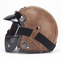 Leder Jethelm Retro Helm Motorradhelm Unisex Vintage, Rollerhelm Mopedhelm Pilot Chopper Helm mit Brille und Maske, ECE Genehmigt Jethelm Für Damen Und Herren - M~XXL