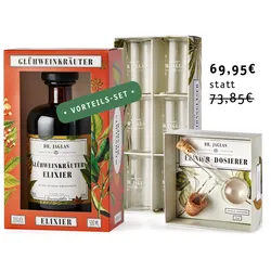 Glühweinkräuter-Elixier mit Dosierer & Gläsern im Bundle - Gewürzlikör - 28%vol mit Dosierer und Gläsern