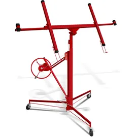 Eberth Plattenheber für Rigipsplatten, Höhenverstellbar, 132cm - 325cm Arbeitshöhe, 68kg Traglast, max. 295 cm, Lastarmbreite, Montagehilfe für Trockenbau, Terrassenplatten, Rot