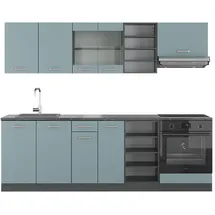 Vicco Küchenzeile R-Line 240 cm Blau-Grau/Anthrazit