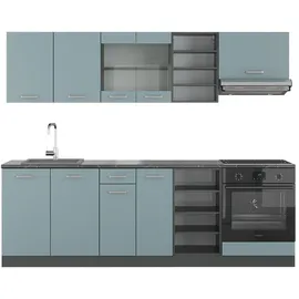 Vicco Küchenzeile R-Line 240 cm Blau-Grau/Anthrazit