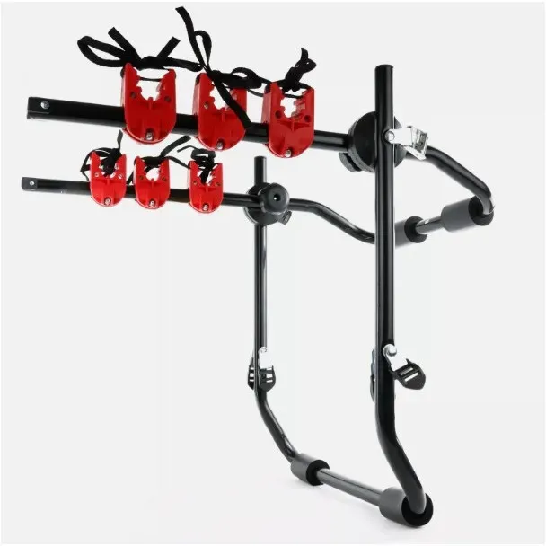 Universeller Fahrradträger für 3 Fahrräder, bis zu 40 kg Gesamtgewicht, zur Montage an der Heckklappe/am Kofferraum eines Autos.