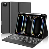 IVEOPPE Tastatur für iPad pro 11" 2024 (M4), Hülle mit Tastatur für iPad Pro 5. Generation, Magnetisch 7-Farbige Beleuchtung Bluetooth QWERTZ Touchpad Tastatur für iPad Pro 11 Zoll 2024, Schwarz