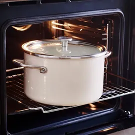 KitchenAid Steel Core Enamel Kochtopf mit Deckel (24cm/6l), deutsche Emaille, Induktionsgeeignet, backofenfest, spülmaschinenfest, Crème