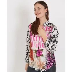 Bunte Satinbluse mit Leoprint