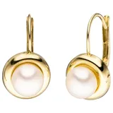 Jobo Perlenohrringe, rund 333 Gold mit Süßwasser-Zuchtperlen gelb|goldfarben