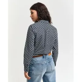 GANT für Damen. 4300435 Regular Fit Chiffonhemd aus Baumwolle mit geometrischem Druck in Marineblau (38), Lässig, Langarm
