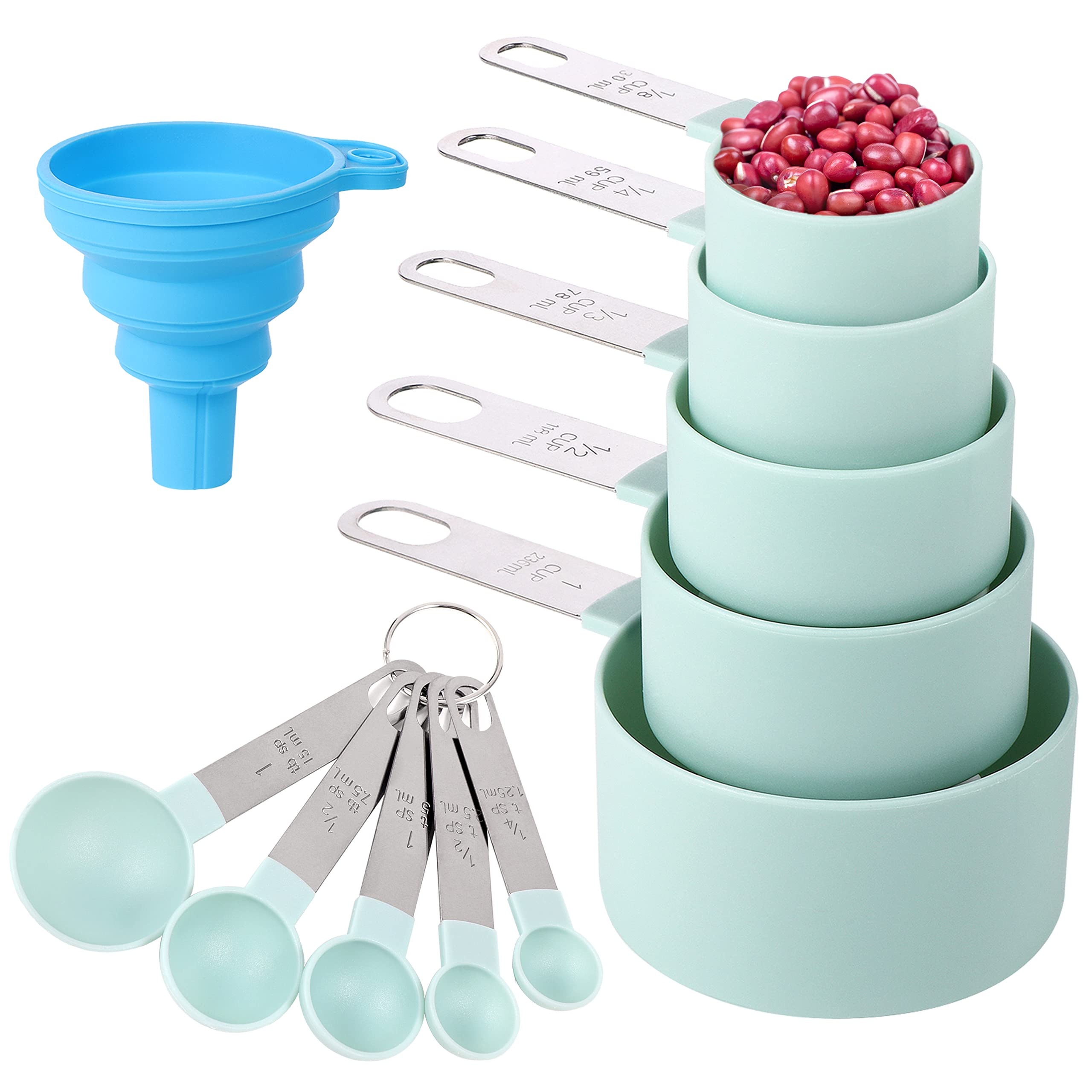 werpower Measuring Cups and Spoons Set of 8 Pieces,Nesting Measure Cups with Stainless Steel...