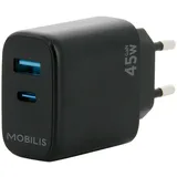 Mobilis Netzteil - schnell, GaN - 45 Watt - QC, PD/PPS - 2 Ausgabeanschlussstell