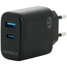 Mobilis Netzteil - schnell, GaN - 45 Watt - QC, PD/PPS - 2 Ausgabeanschlussstell