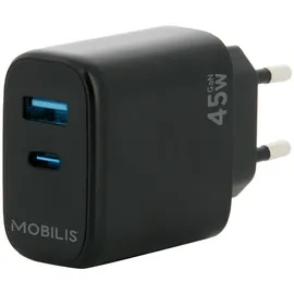 Mobilis Netzteil - schnell, GaN - 45 Watt - QC, PD/PPS - 2 Ausgabeanschlussstell
