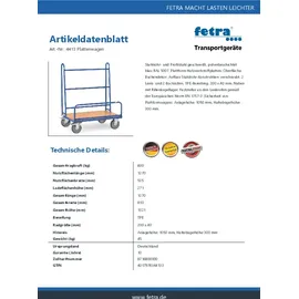 FETRA Plattenwagen 4413 - Tragkraft 600kg TPE-Reifen