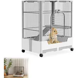 YRHome Grau 1 Ebenen Kaninchenstall Kleintierkäfig Meerschweinchenkäfig Hasenkäfig Nagerkäfig mit Sicherheitsschlösser, Rollen, offenem Dach, abnehmbar Bodenplatte und Leiter 73 x 50 x 68 cm