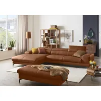 Ecksofa W.SCHILLIG "piedroo" Sofas Gr. B/H/T: 343cm x 70cm x 193cm, Longlife Xtra-Leder Z69, Longchair links, mit Kopfteilverstellung-mit motorischer Sitztiefenverstellung, braun (cognac z69) Kopfteilverstellung, wahlweise mit Sitztiefenverstellung, Breite 343cm