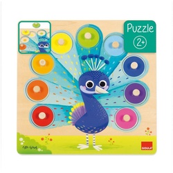 Goula Puzzle Goula 453060 Pfau 9 Teile Holzpuzzle, 9 Puzzleteile bunt